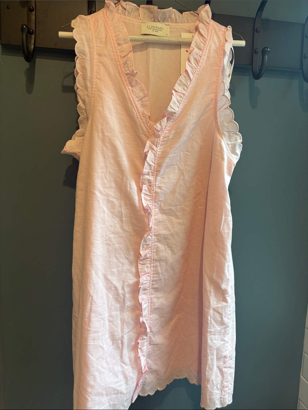 Luminary L Linen blend Light Pink Ruffle-Trim Sleeveless Dress